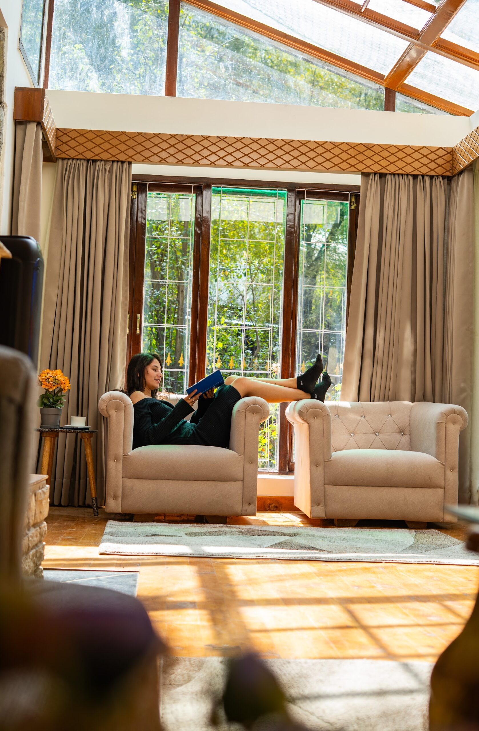 Glass roof over the living area of the Courtyard Suite