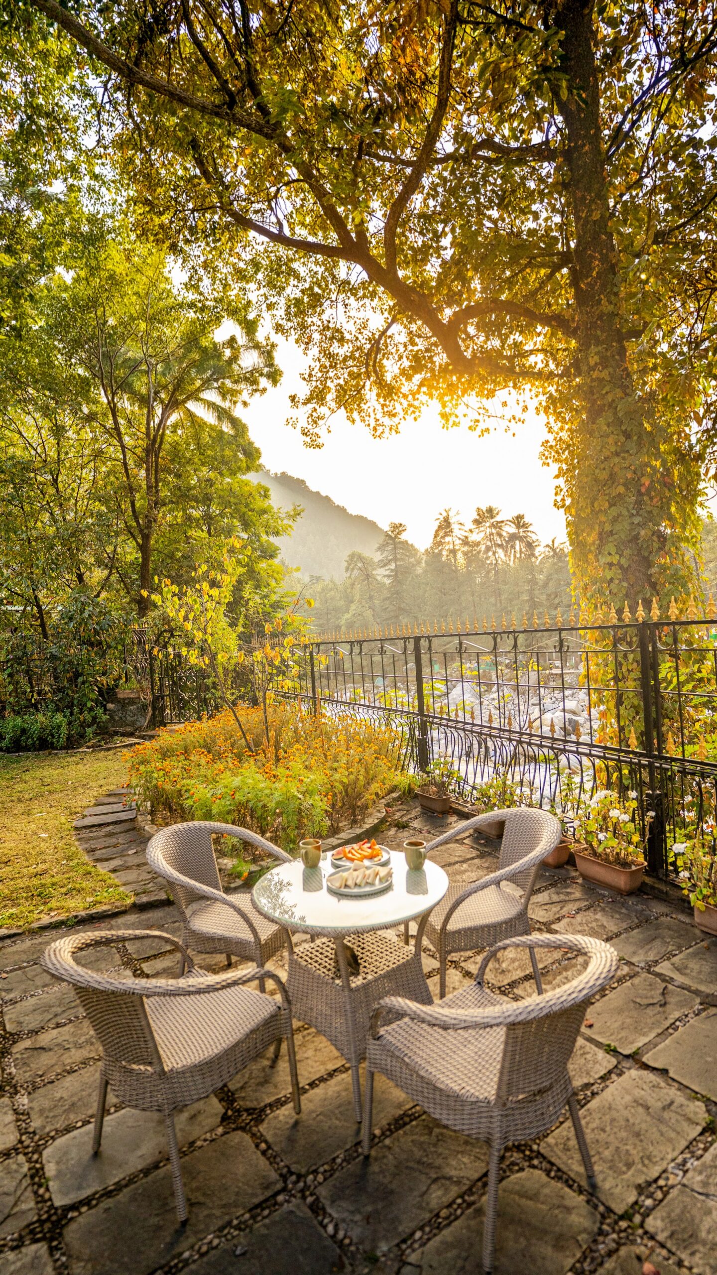 Garden seating under the trees