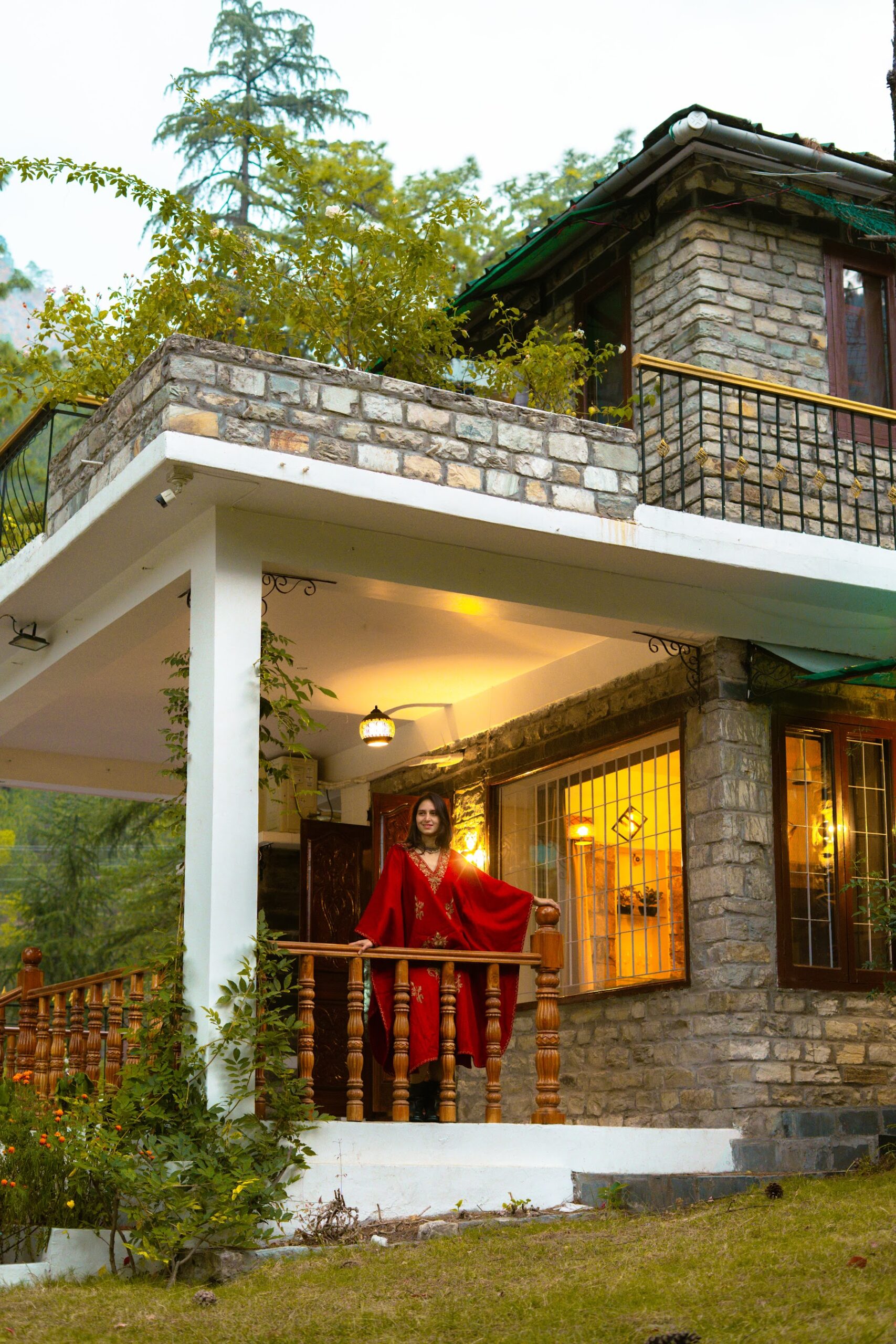 Stone and timber exterior of River Stone Villa among the trees