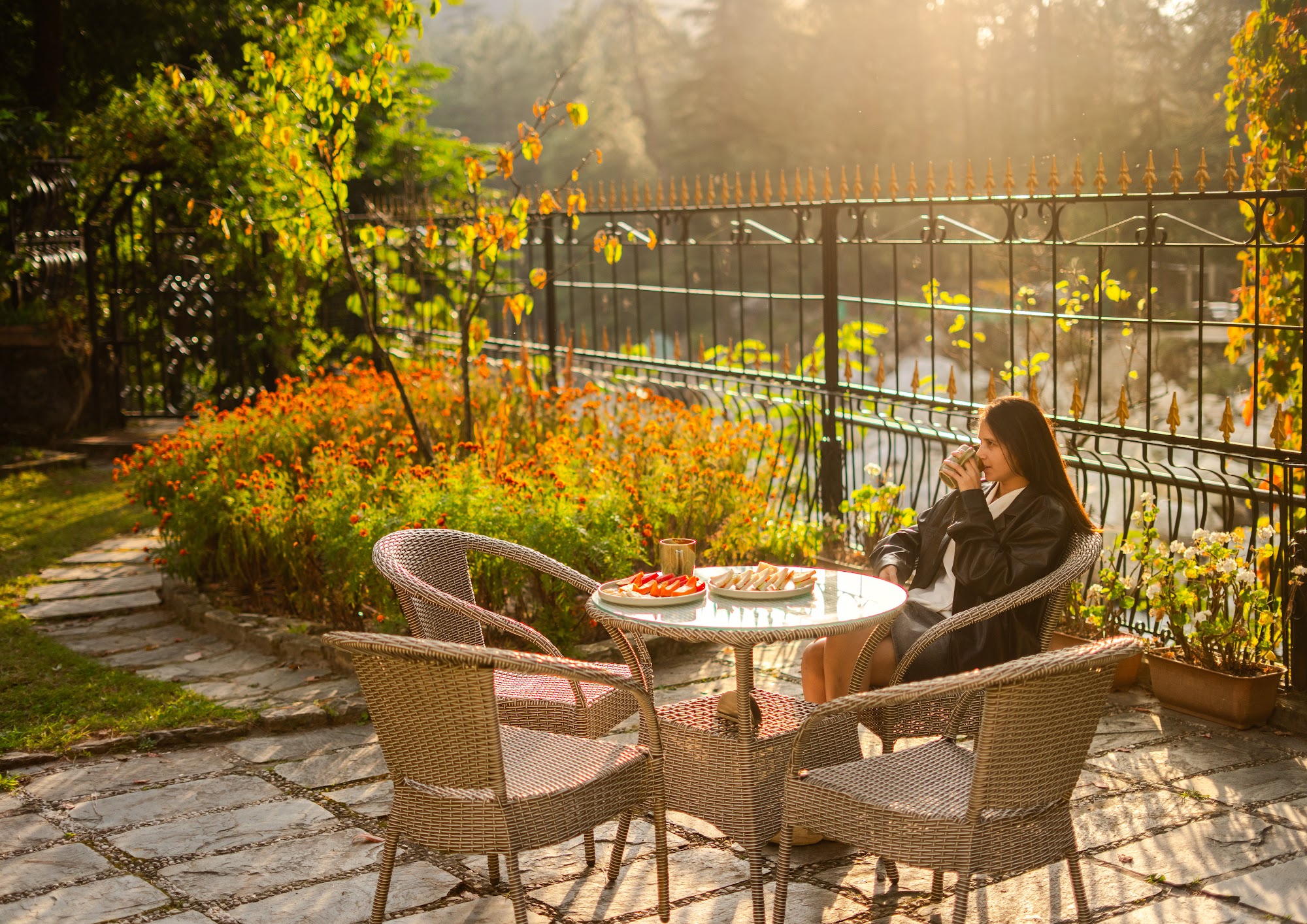 Garden seating at River Stone Villa
