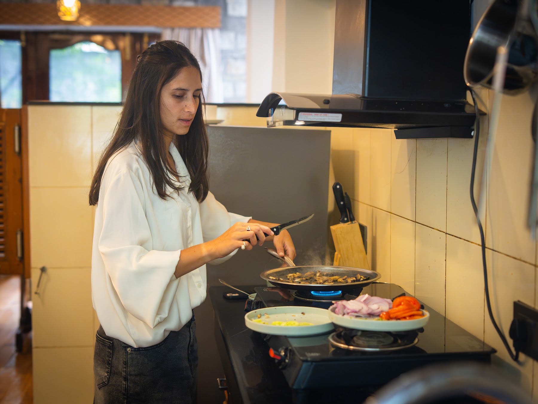 Preparing a meal in the guest kitchen
